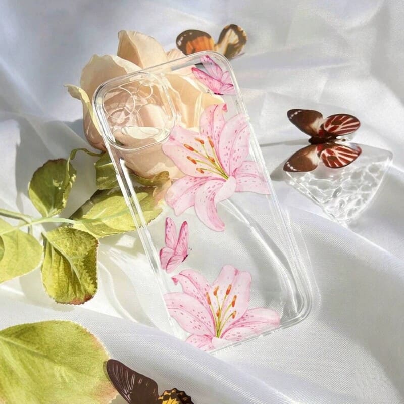 Pink Lily Clear Case for iPhone – Slim, Drop-Proof & Anti-Yellowing Floral Cover