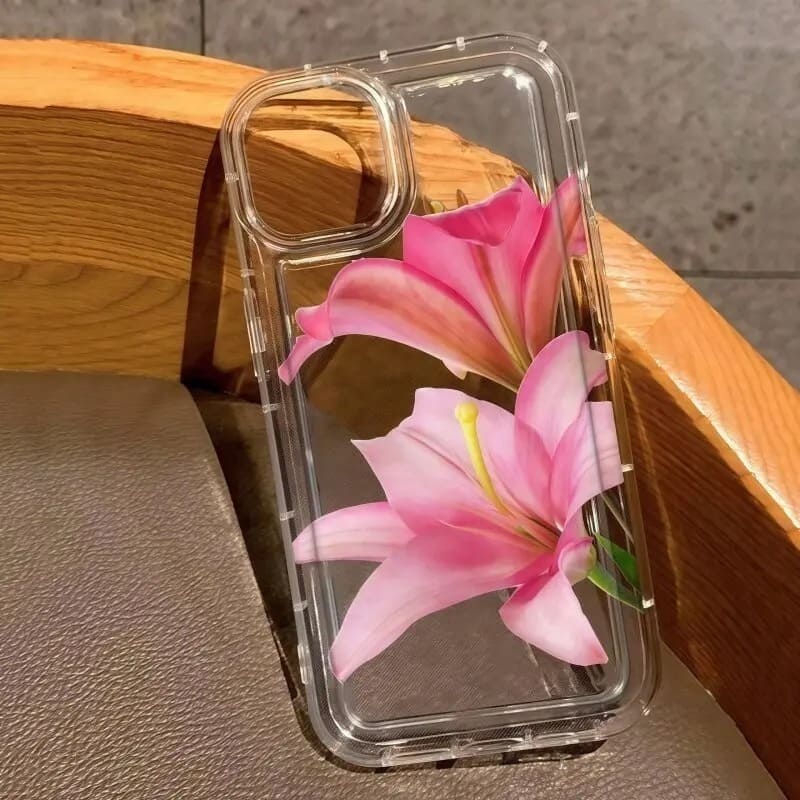 Pink Lily Clear Case for iPhone – Slim, Drop-Proof & Anti-Yellowing Floral Cover