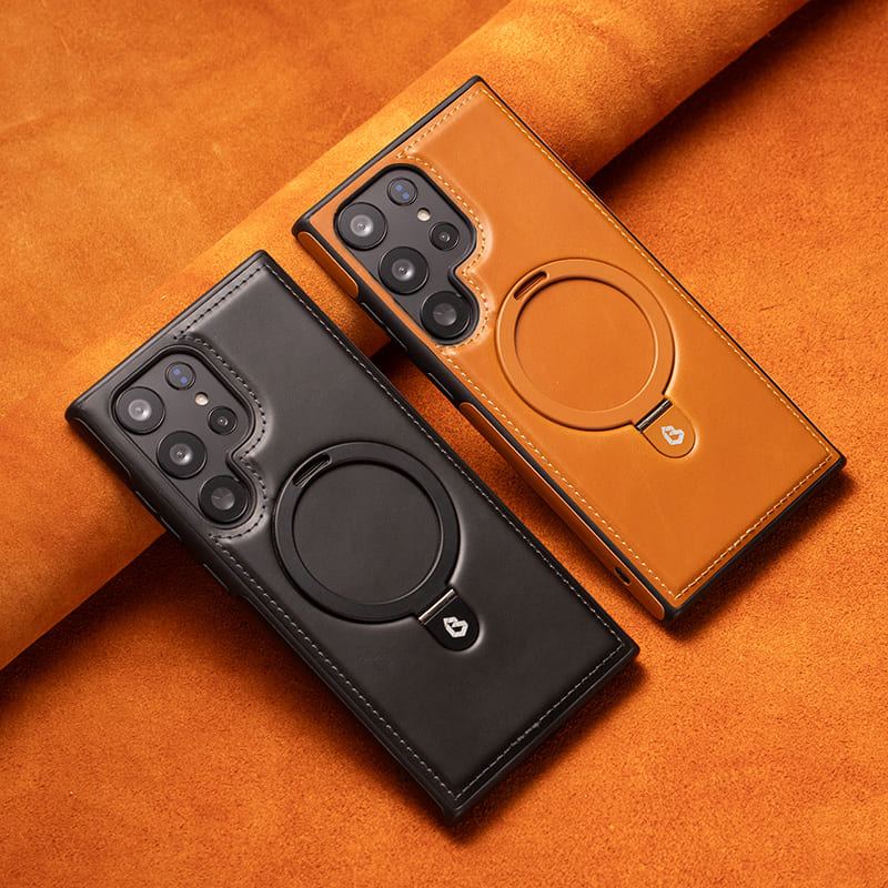 Premium Magnetic Leather Phone Case with Ring Stand