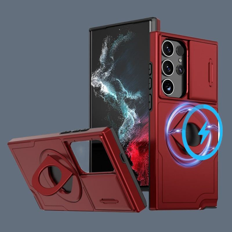 Samsung Sliding Window Magnetic Ring Buckle Anti-Fall Mobile Phone Case Suitable For S Series