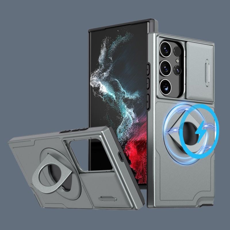 Samsung Sliding Window Magnetic Ring Buckle Anti-Fall Mobile Phone Case Suitable For S Series