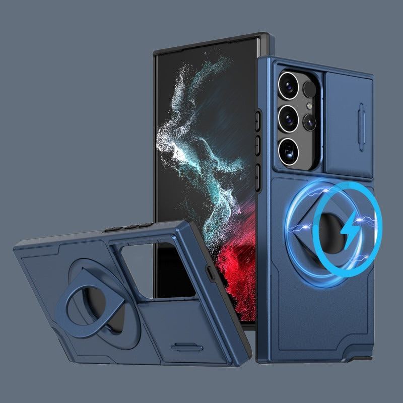 Samsung Sliding Window Magnetic Ring Buckle Anti-Fall Mobile Phone Case Suitable For S Series