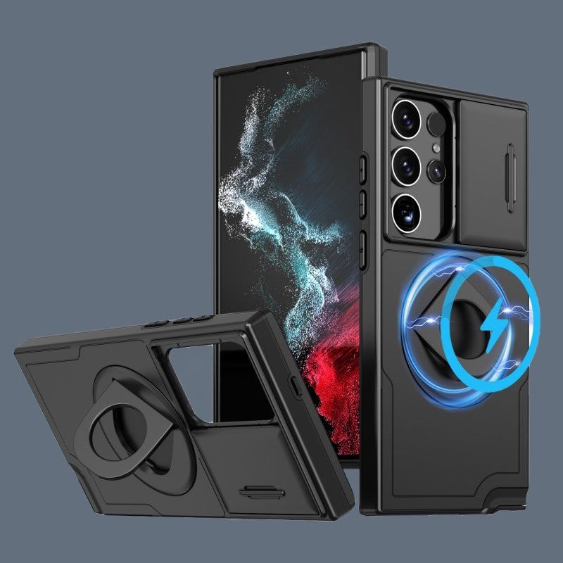 Samsung Sliding Window Magnetic Ring Buckle Anti-Fall Mobile Phone Case Suitable For S Series