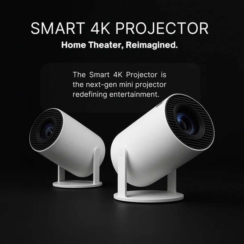 Smart 4K Ultra HD WiFi Projector – Auto Focus & 180° Projection
