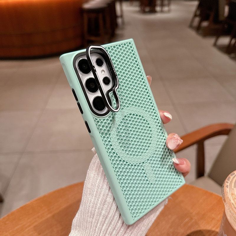 Summer Honeycomb Heat Dissipation Magnetic Skin Feeling Phone Case For Samsung