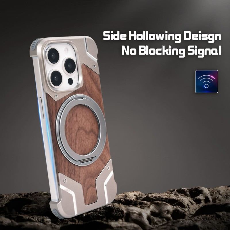 Walnut MagArmor Metal Frame Case – Magnetic Bumperless Shield for iPhone
