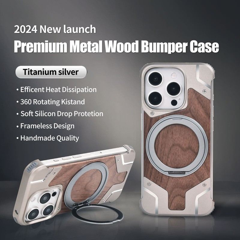 Walnut MagArmor Metal Frame Case – Magnetic Bumperless Shield for iPhone